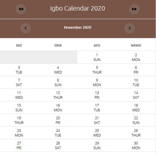 IGBO Calendar - October 2020
