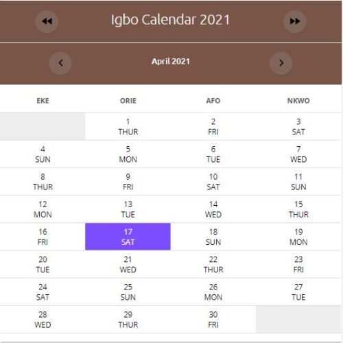 IGBO Calendar April 2021