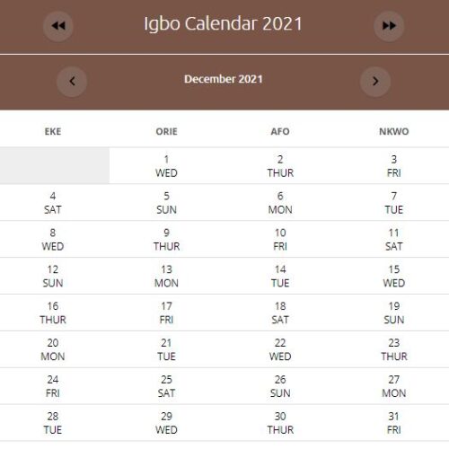 IGBO Calendar December 2021